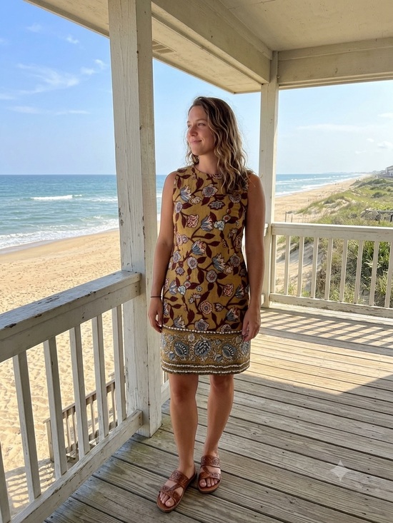 neiman marcus exclusive Dresses & Skirts - vintage neiman marcus exclusive Linen Brown Floral Sleeveless Dress Medium